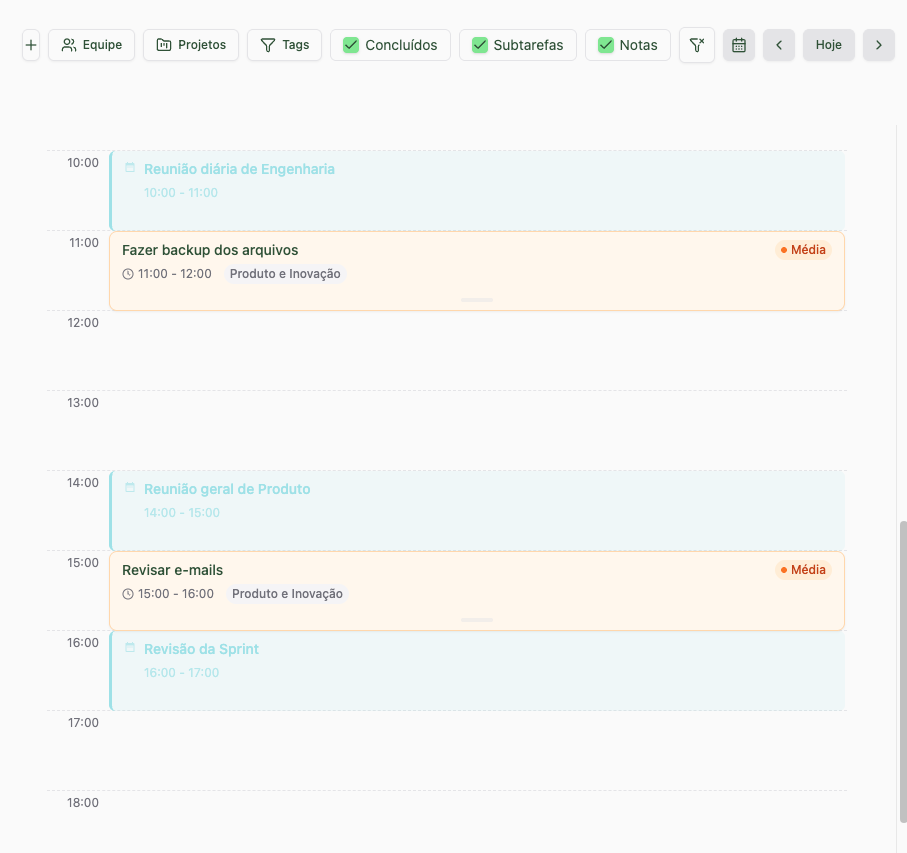 calendario integrado no Planko